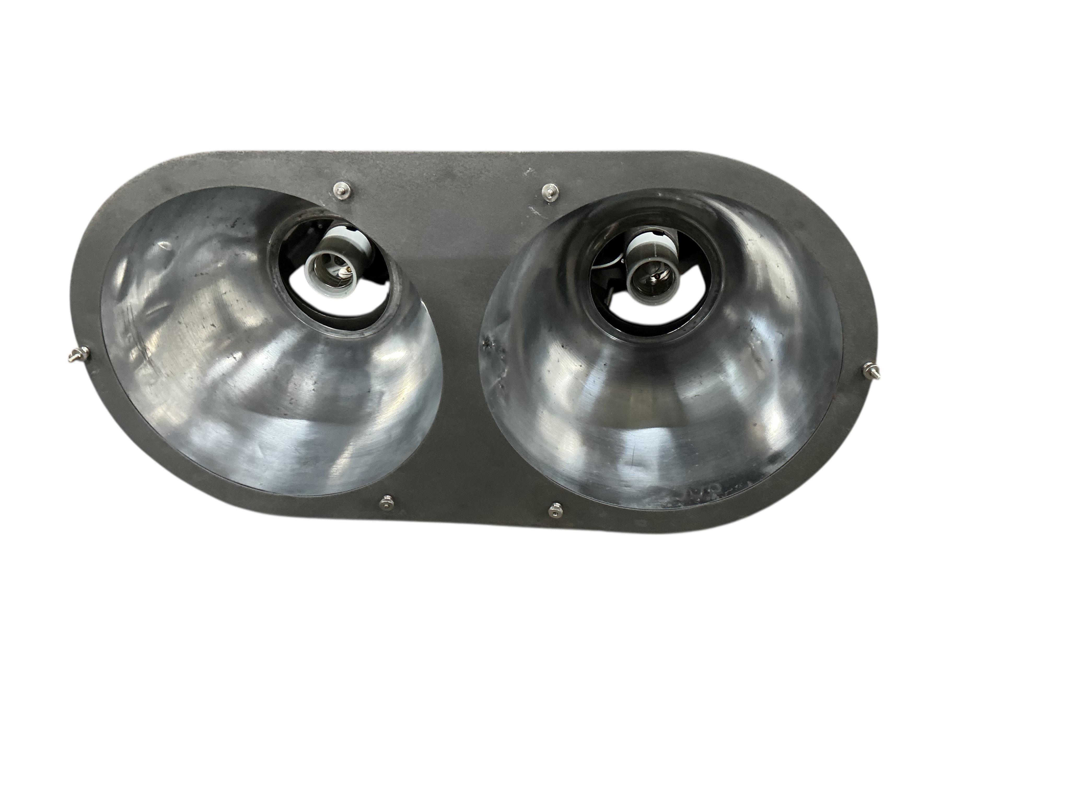A double Mercury glass factory light, width 65cm, height 40cm